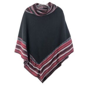 Le Moda Poncho Shaw Women One Size Black Red Fleece Southwestern Dark Academia